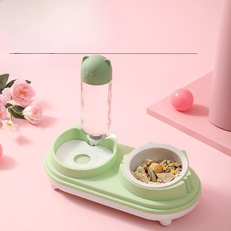 Dual-bowl Dog and Cat Automatic Drinking and Feeding Two-in-one Pet Water Bowl and Food Basin Integrated Design Feeding Bowl