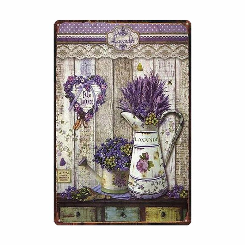 Lavender Metal Plate Flower Farmhouse Tin Signs Plaque Vintage Wall Art Poster Home Garden Decor 20x30cm