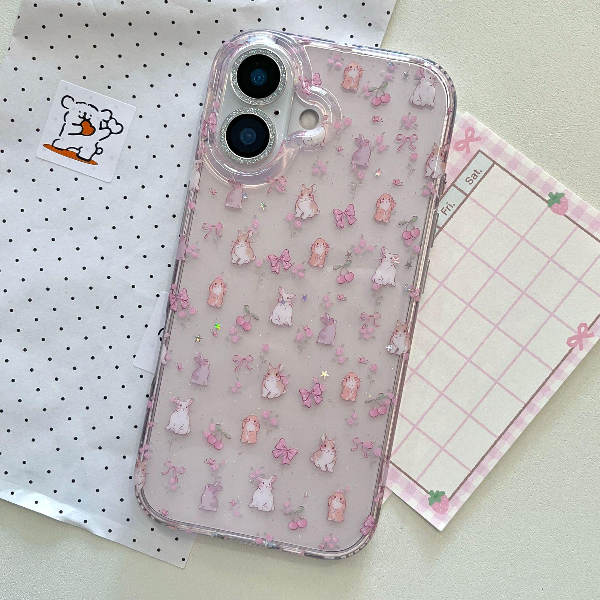 

Glitter Floral Rabbit Stand Case for iPhone 15/16/17 Pro Max Apple 14 Pro Max