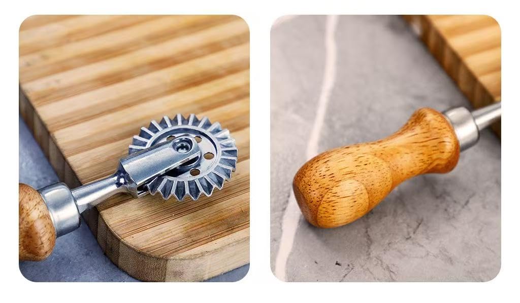 Ravioli Cutter Stamp with Roller Round Wooden Handle and Grooved Pasta Pasta Home Kitchen Inch Diameter [CRSHIP] Wheel, Shape, Edge, Press, Cutter,