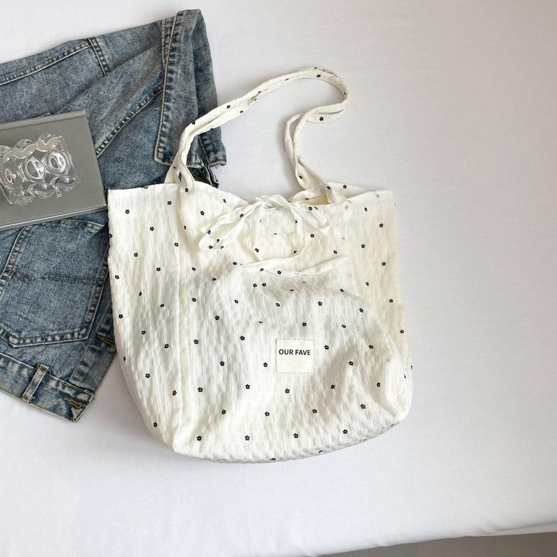 

Корейская холщовая сумка в горошек большой вместимости Новая сумка-тоут на плечо для поездок на работу Холщовая сумка-тоут большой вместимости