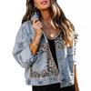 Women's Denim Jacket with Leopard Print Patchwork - Long Sleeve Autumn/Winter Style