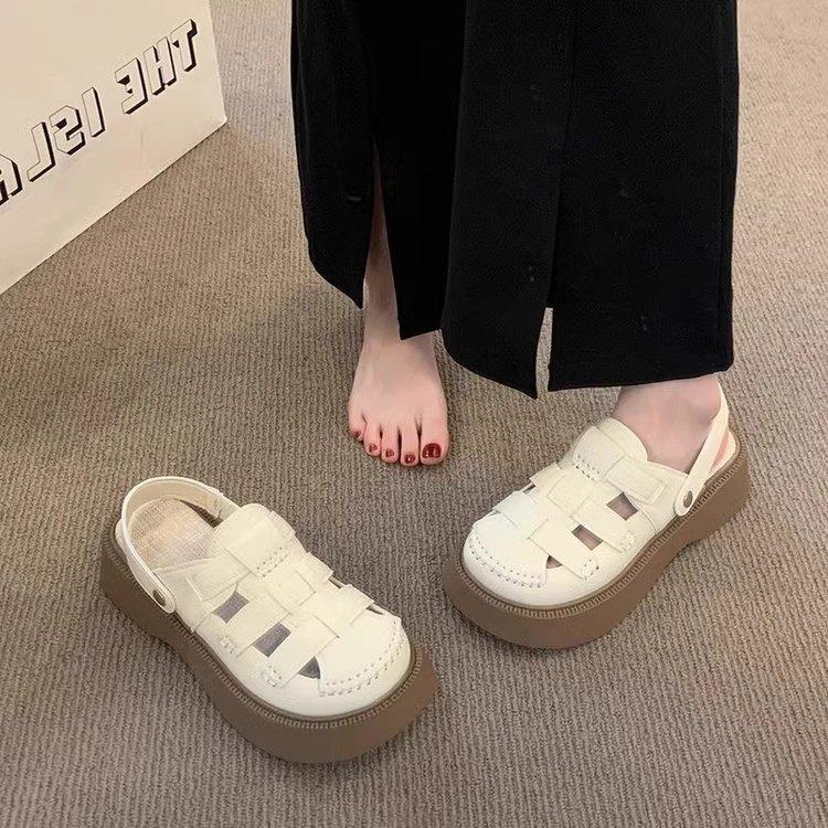 [Uncle Shoes] thick-soled Roman sandals women's summer two-wear bag head and half slippers 2025 new beach hole shoes