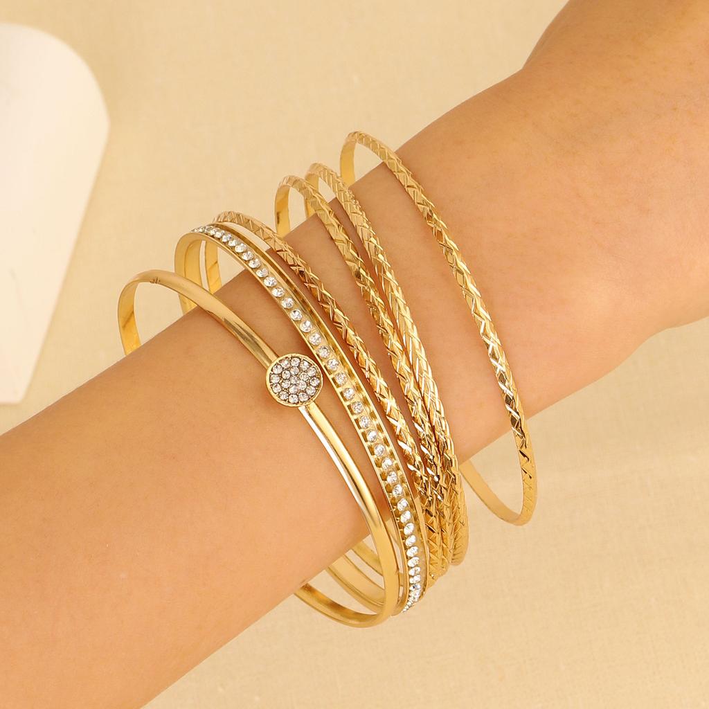 Gold Plated Multi-Layer Hammered Bangle Set, Thin Stackable Gold Bangles for Women