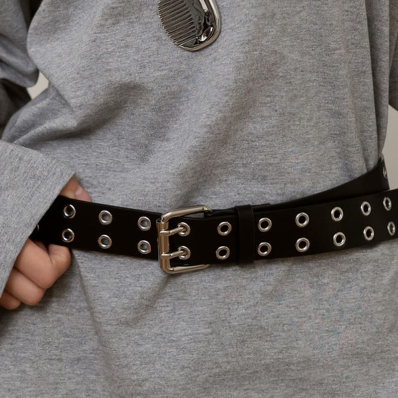 

ТАТЬЯНА BT8067 Широкий ремень из телячьей кожи с люверсами 32 мм BLACK