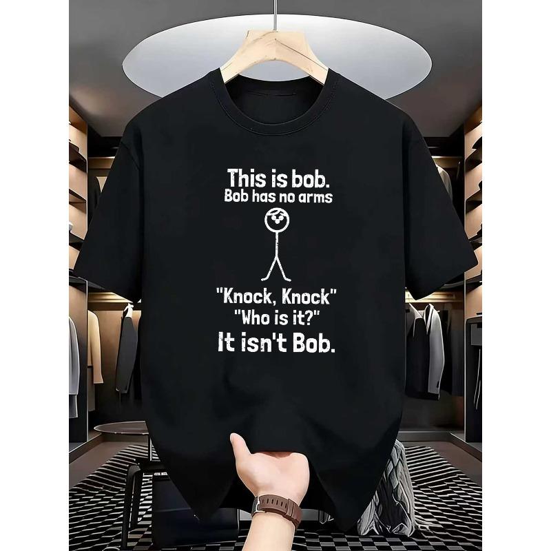 European Size Men'S "This Is Bob" Knock Knock Joke Graphic Print Crew Neck T-Shirt | Soft Medium-Stretch, Regular Fit, Comfortable and Versatile