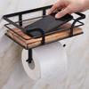 Wall Mounted Paper Towel Holder Wooden Paper Phone Holder Paper Storage Shelf  for Bathroom