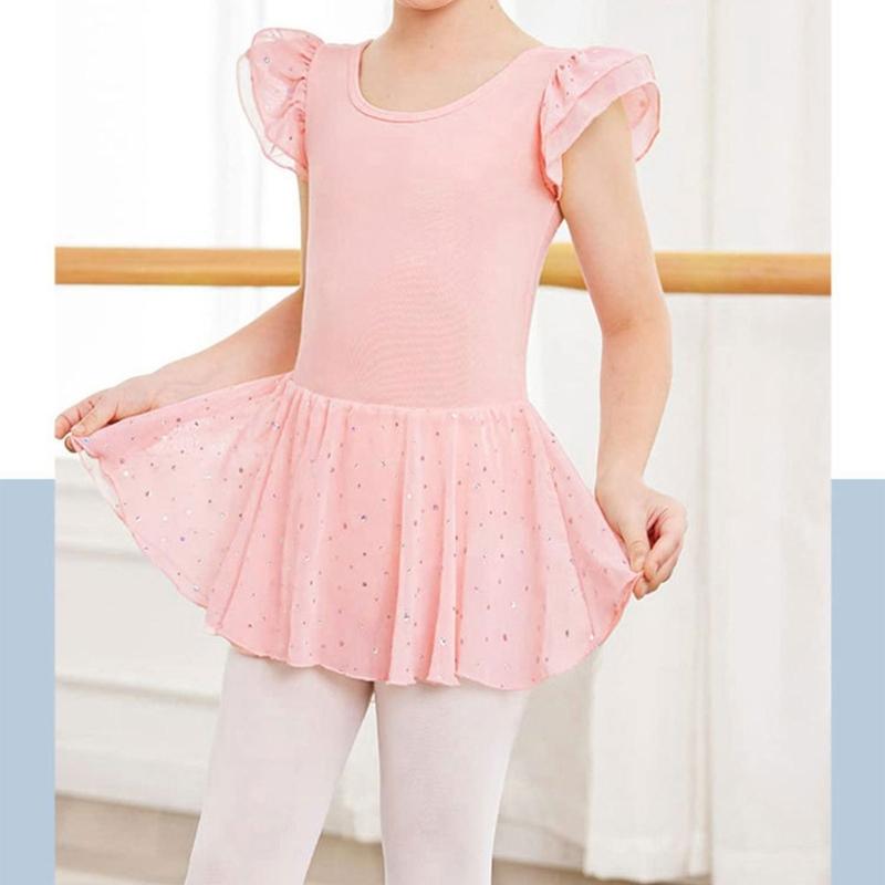 Tanz-Leotards mit Tüllrock Gymnastik Ballerina Outfit Kurzarm Ballett Tanzkleid Tanzbekleidung für Kinder Kleinkind