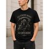 Men's Black Cotton T-shirt with Grim Reaper Graphic, Short Sleeves, Crew Neck, Relaxed Fit, Gothic Skull Design for Casual Wear or Metal Music Fans