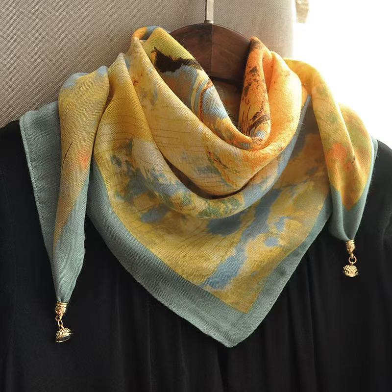 Chic Autumn/Winter Silk Scarf with Magnetic Golden Ball Clasp – Korean Style Neck Warmer