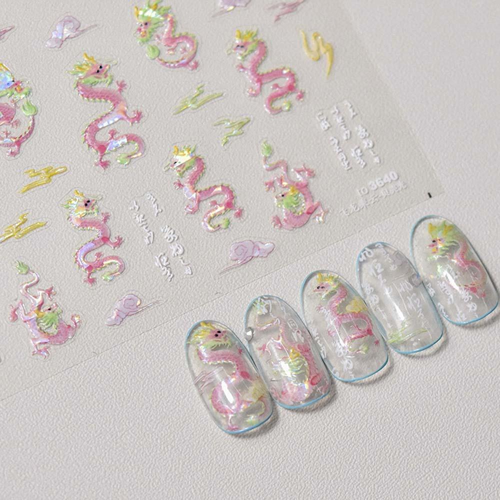 

Pink Green Color Dragon Nail Decals Shell Light Dragon Dragon Nail Decorations Lady