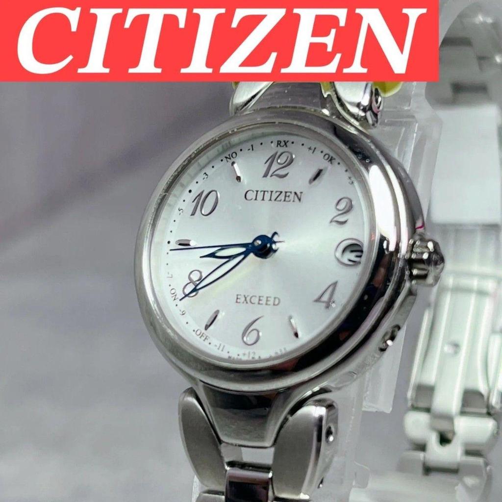 Used Unused CITIZEN EXCEED ES9470-50A Radio Solar White Pearl Titanium Ladies Watch