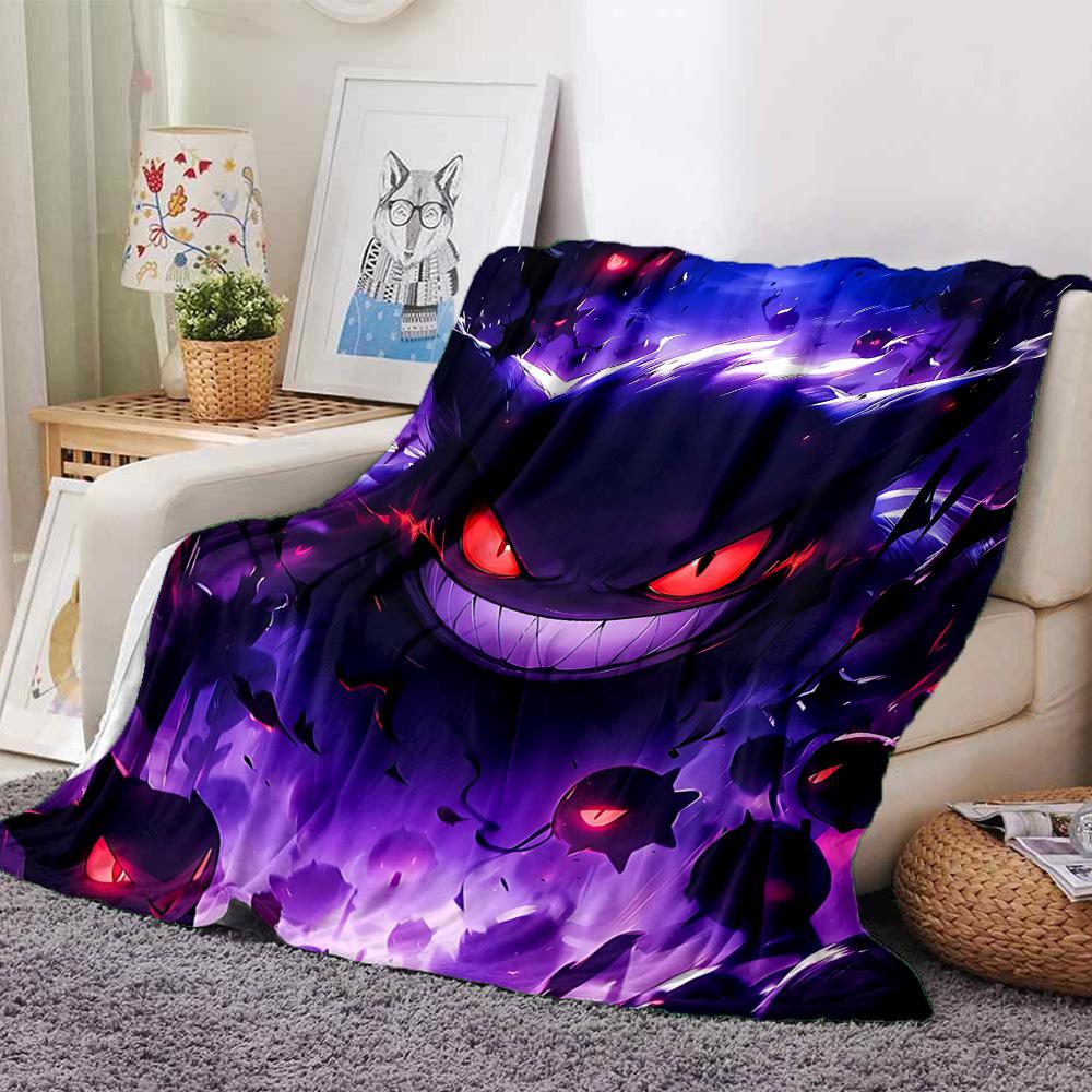 Spooky Purple Gengar Portrait Flannel Blanket Super Soft Warm Cozy Blanket for Sofa Bed Office Travel All‑Season Home Decor Gift