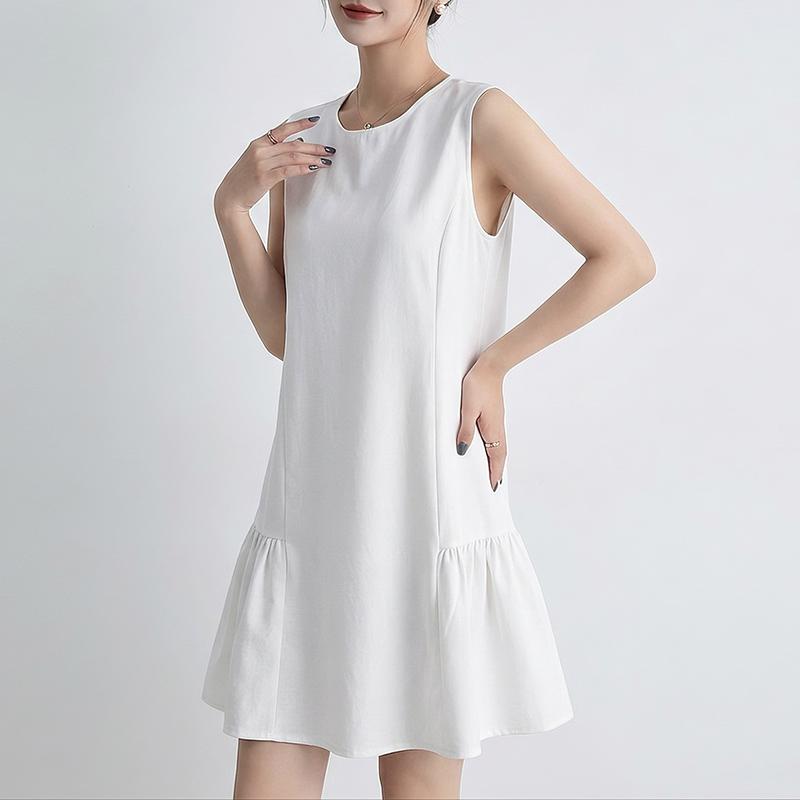 ZANZEA Women Casual Round Neck Solid Color Summer Sleeveless Dress