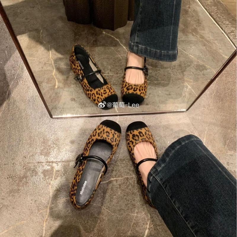 Shoes temperament round head with leopard print inner height increase Mary Jane single shoes women's spring