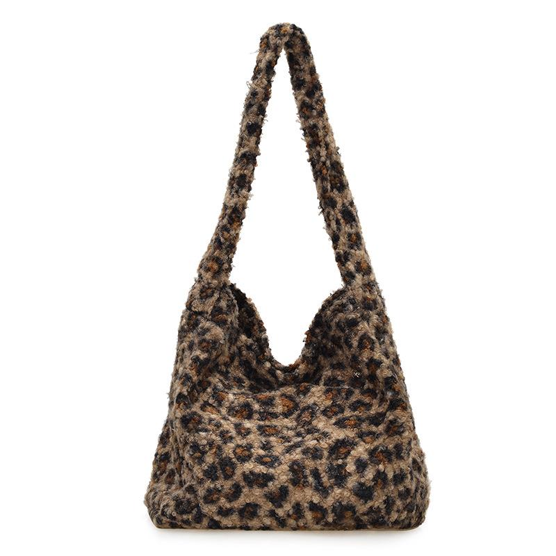 Herbst- und Wintermode Plüschtasche Damen große Kapazität neu Leopardenmuster Schulter Umhängetasche Pendler Tragetasche