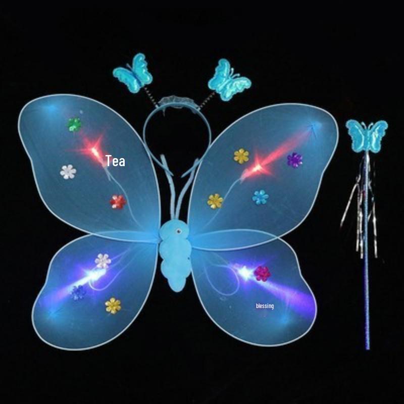 Girls' Luminous Butterfly Wings & Light-Up Fairy Wand Dress-Up Set