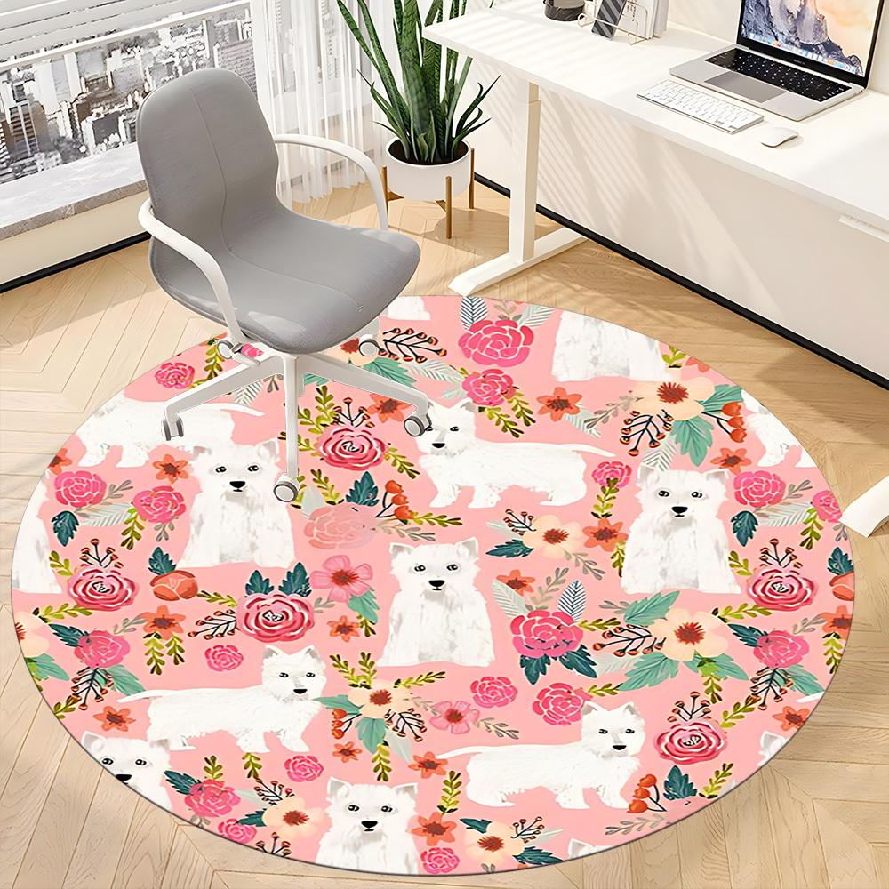 1 Stück Teppich mit Blumen-Hunde-Muster für Bürostuhl, rutschfest, weich und langlebig, Büroteppich zur Dekoration, perfekt für das Büro yy260105028