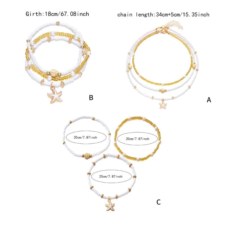 Fashionable Natural Shell Pearls Elastic Jewelry Triple Wear Neck Chain Wrist Ankle Decoration Coastal Styles Use