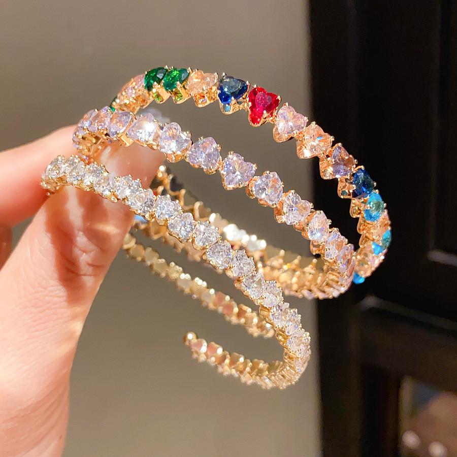 Copper Zircon Heart Open Bracelet For Women Fashion Jewelry Gift For Ladies