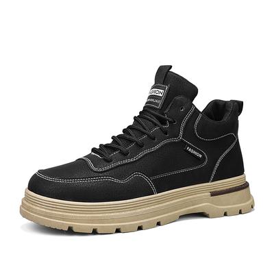 Handsome Men's Autumn Winter Spring Work Boots Male Students Hightop Leather Walking Shoes Platform Boots