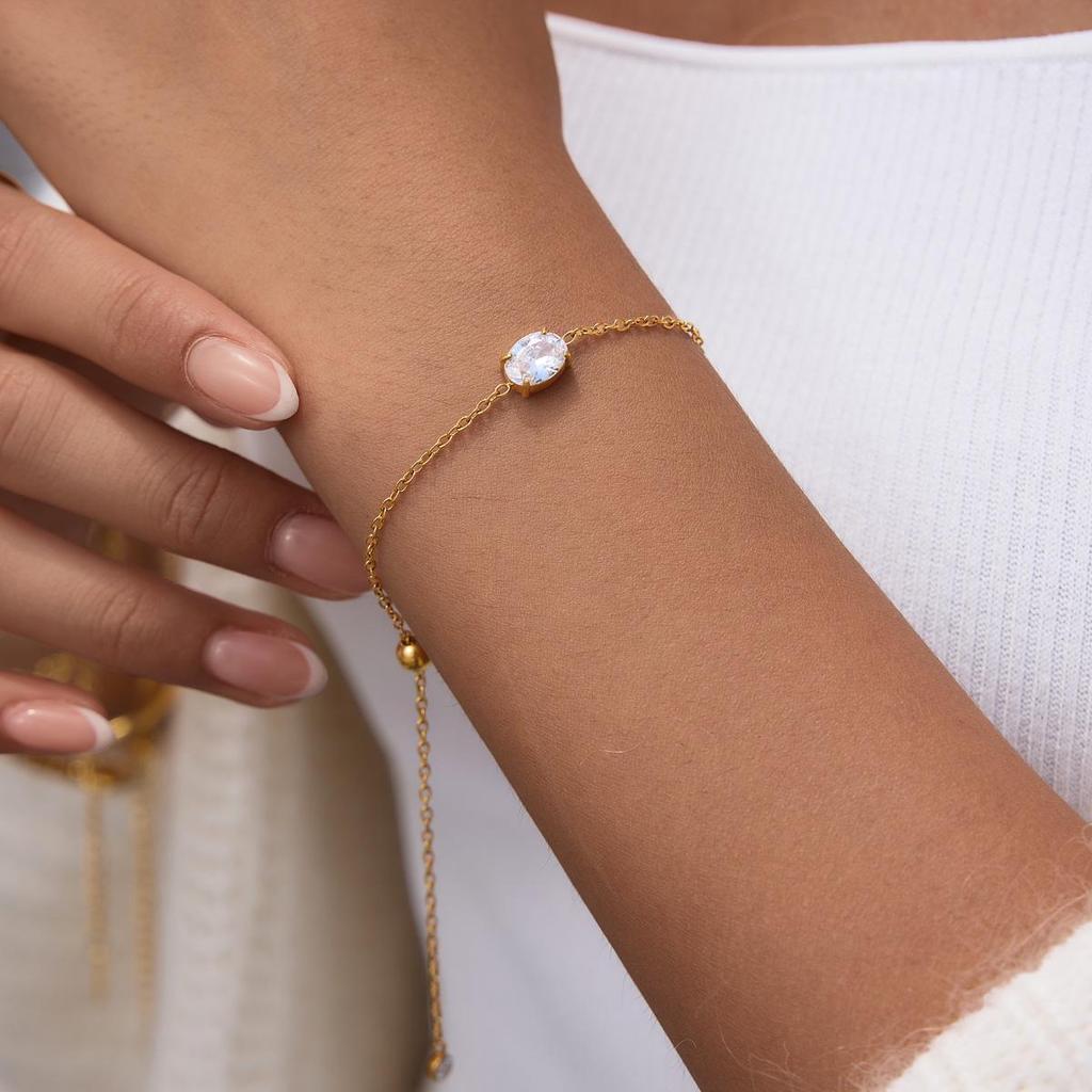 18K Gold Stainless Steel White Zirconia Adjustable Women's Bracelet - Multiple Styles