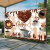 A Party Banner with a Chocolate Color Background and Featuring Coffee Beans Made of Polyester Material.