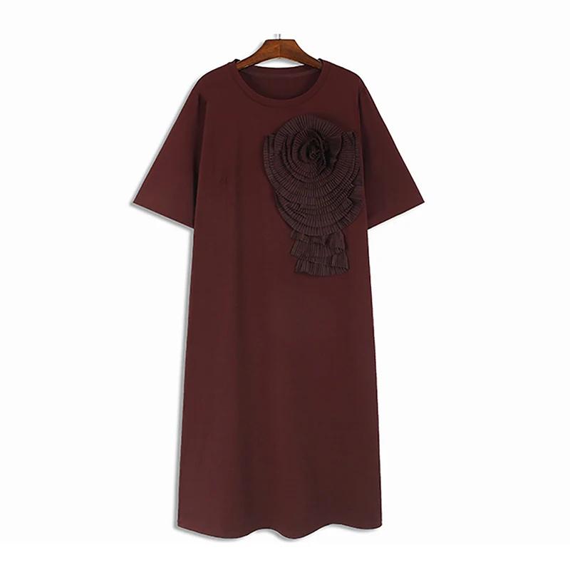 

Xitao Трехмерное платье с цветочным украшением, однотонное повседневное женское платье с разрезом по бокам ZY8688 One Size белый