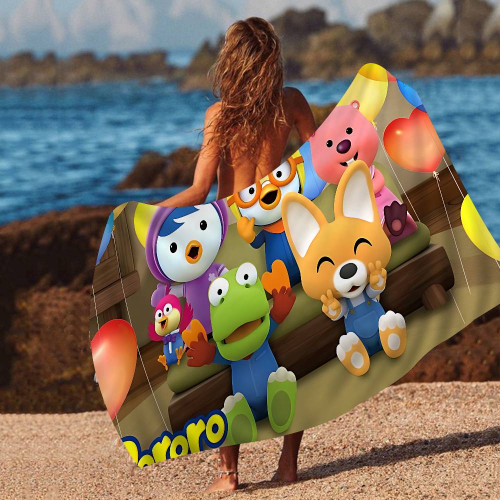 Asciugamano da Spiaggia Stampato in Microfibra Carino Cartoon P-Pororo per Alpinismo Yoga Spiaggia Nuoto Corsa Asciugamano Morbido Assorbente