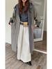 Women's Retro Miu-Style Colorblock Hooded Trench Coat with Stand-up Collar, 2025 Autumn Collection