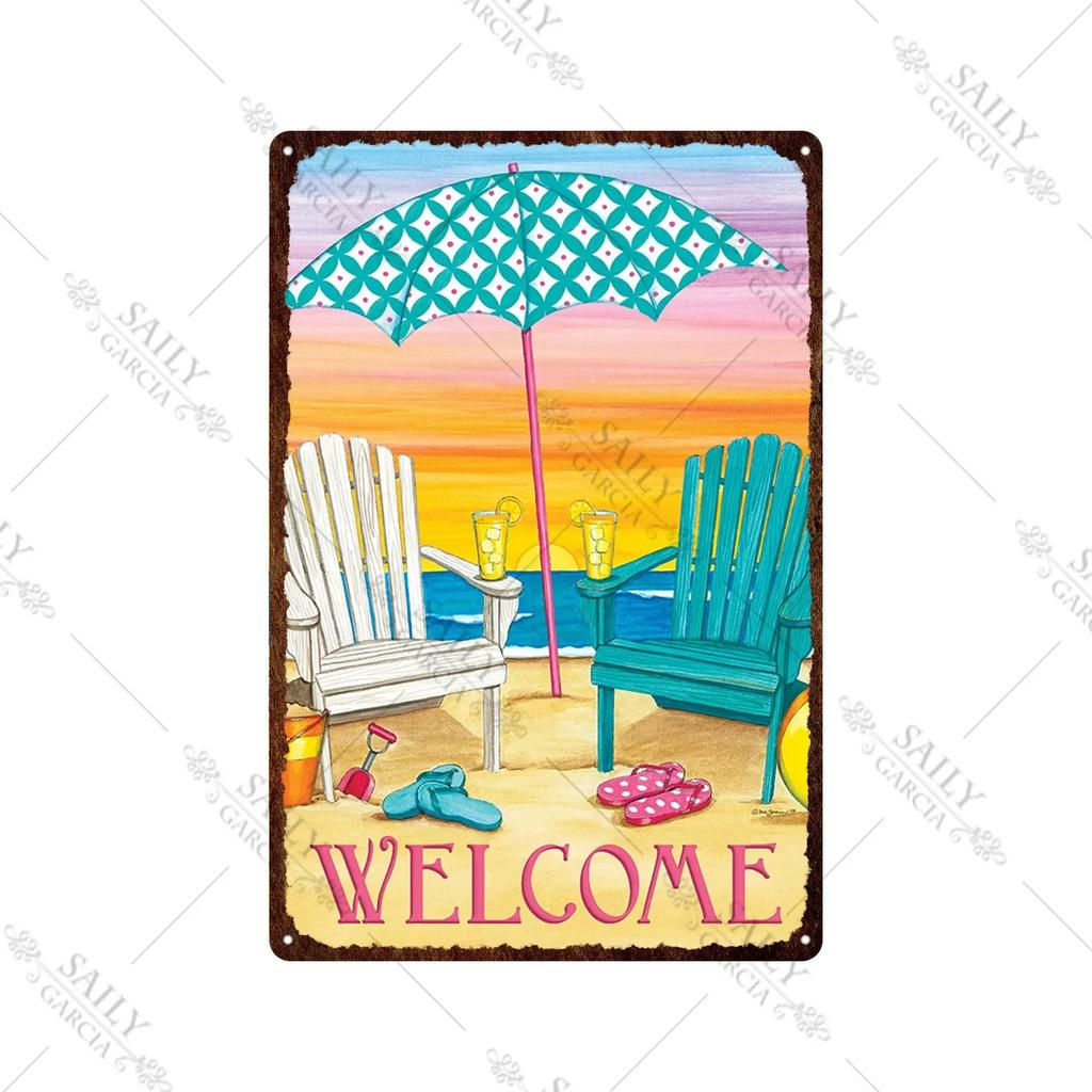 Welcome Home Vintage Metal Tin Sign Garden Wall Decor Metal Poster Sweet Home Tin Sign Family Farm Beach Hut Metal Plates Pla