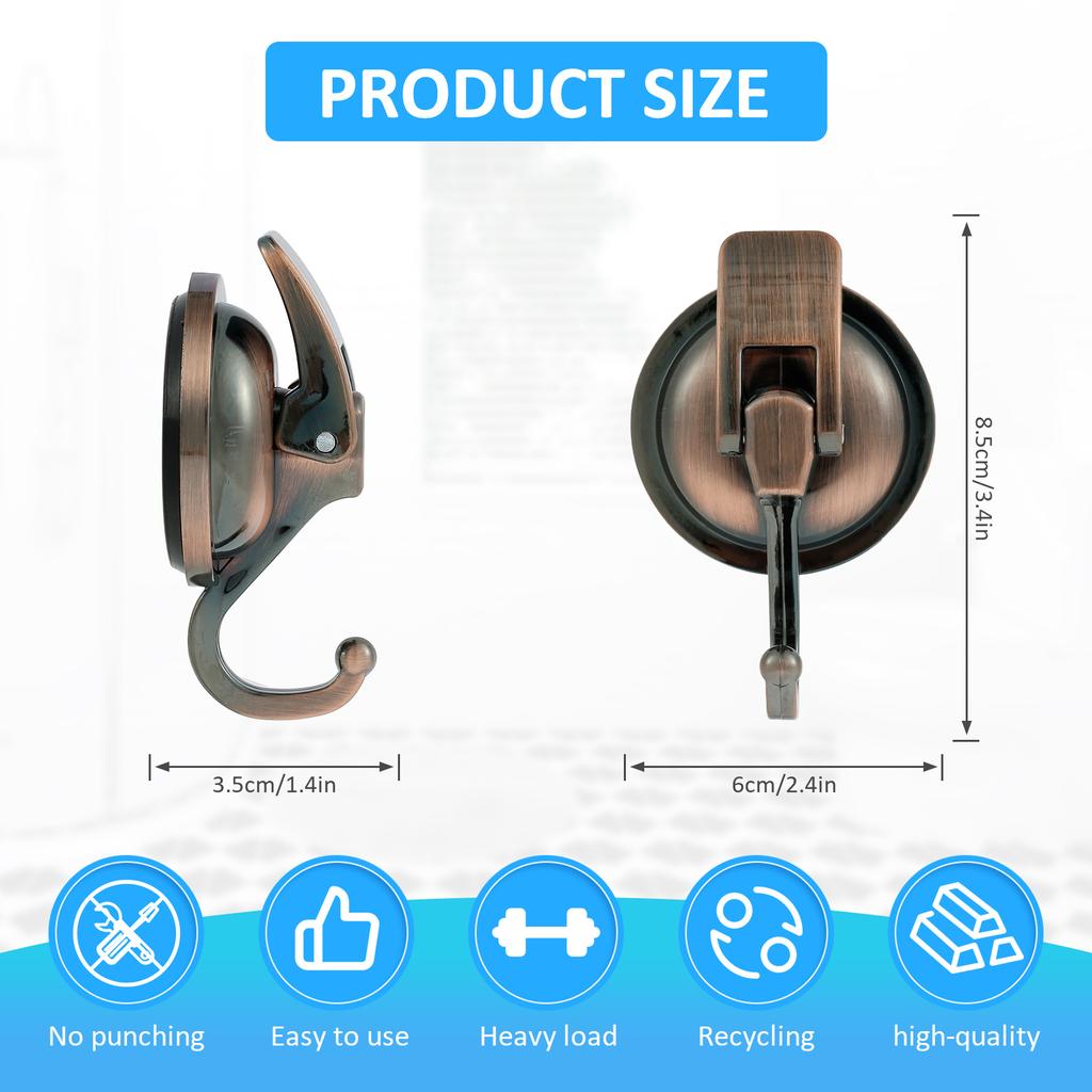 2/4Pcs Suction Cup Hook 15LB Super Suction Wall Hook No Drilling Vacuum Robe Clothes Towel Hook for Kitchen Bathroom Restroom