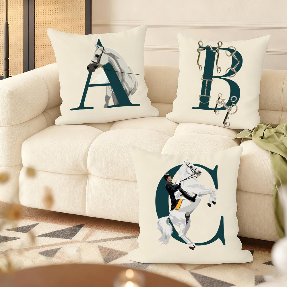 Letter Horse Cushion Cover Soft Short Plush Pillow Cover Smooth Cozy Texture Aesthetic Cushion Case Home Decor