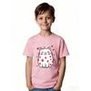 European sizes Cute Round White Kitten T-Shirt for Girls and Boys, Joyful Cartoon Design, Heart Hugging Pattern, Casual Crew Neck, Short Sleeve