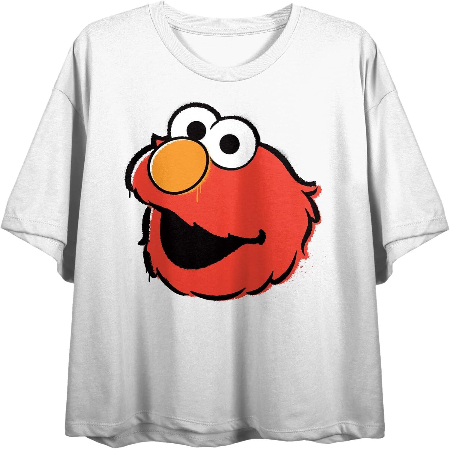 Sesame Street Womens Sesame Street Sesame Street Elmo Head Juniors White Crop T-Shirt S
