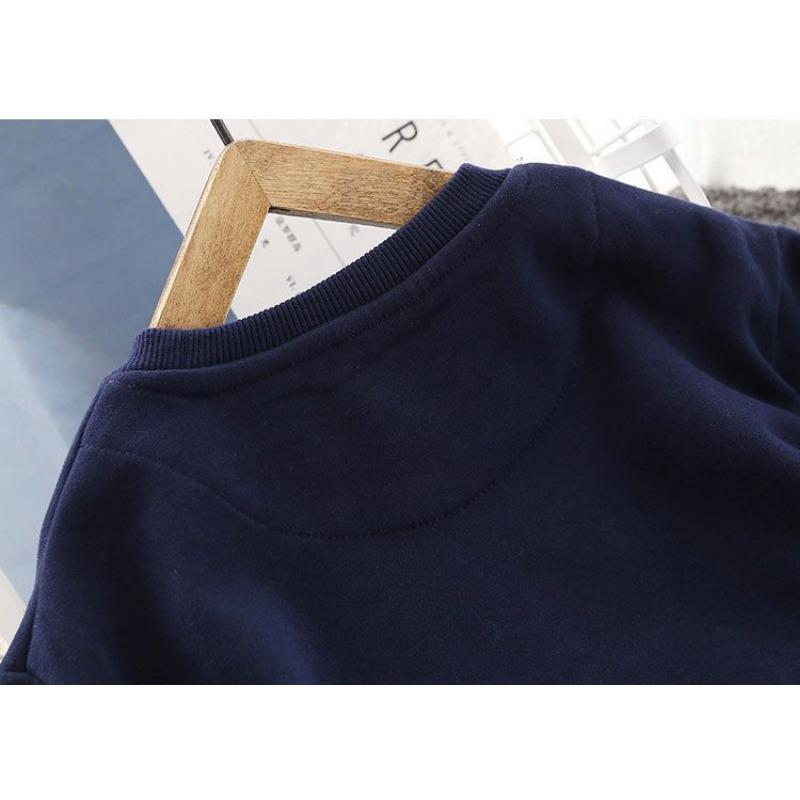 Boy's Cartoon Pure Cotton Hoodie T-shirt for Spring and Autumn New Style, Loose and Versatile Casual Top for Children, Medium and Large Size
