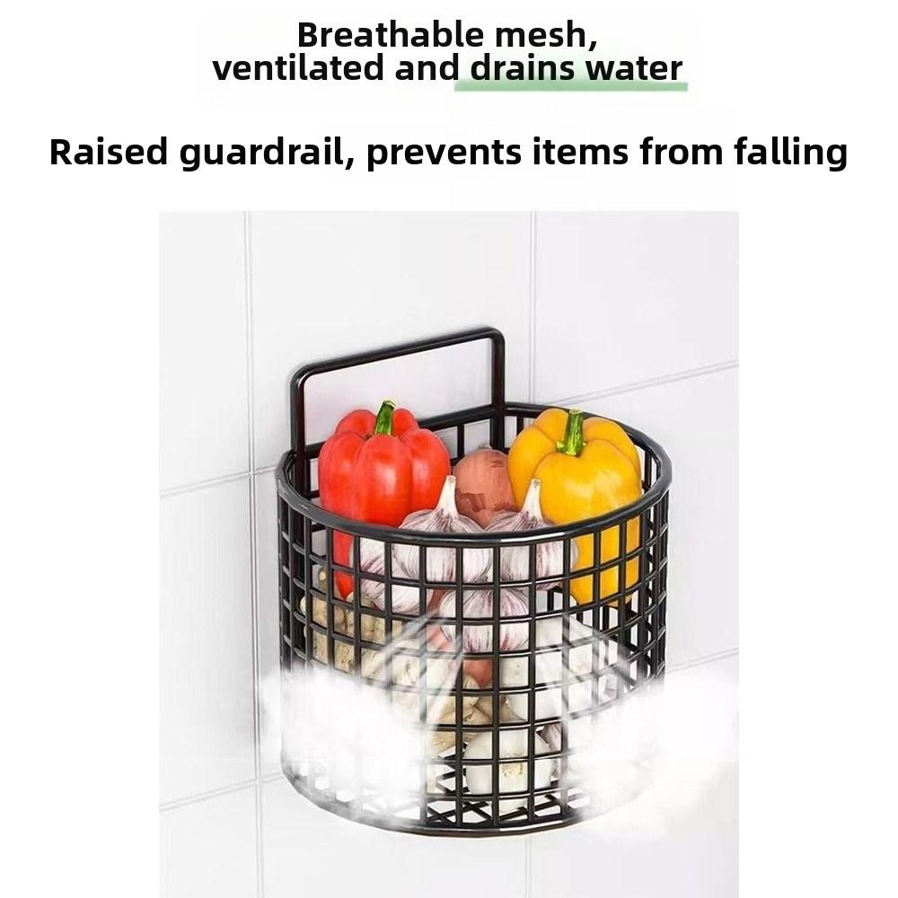 Round Kitchen Storage Rack Wall Mounted Space Saving Wall Mounted Storage Rack Multipurpose Vegetable Storage Basket Bathrooms