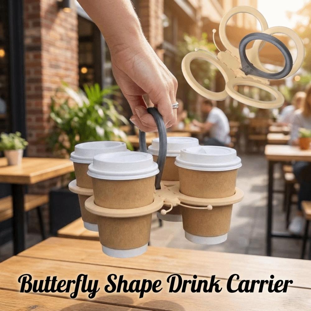 Folding 4-cup Coffee Carrier Plastic Drink Holder Butterfly Shape Drink Carrier Outside Party