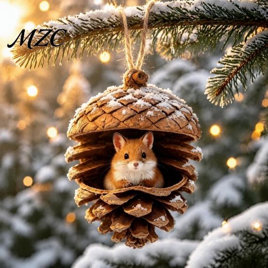 Durable Holiday Ornaments Forest Animal Acorn Ornaments, Cozy Woodland Christmas 2D Acrylic Realistic Hanging Decor Pine Cone Pendant for Xmas
