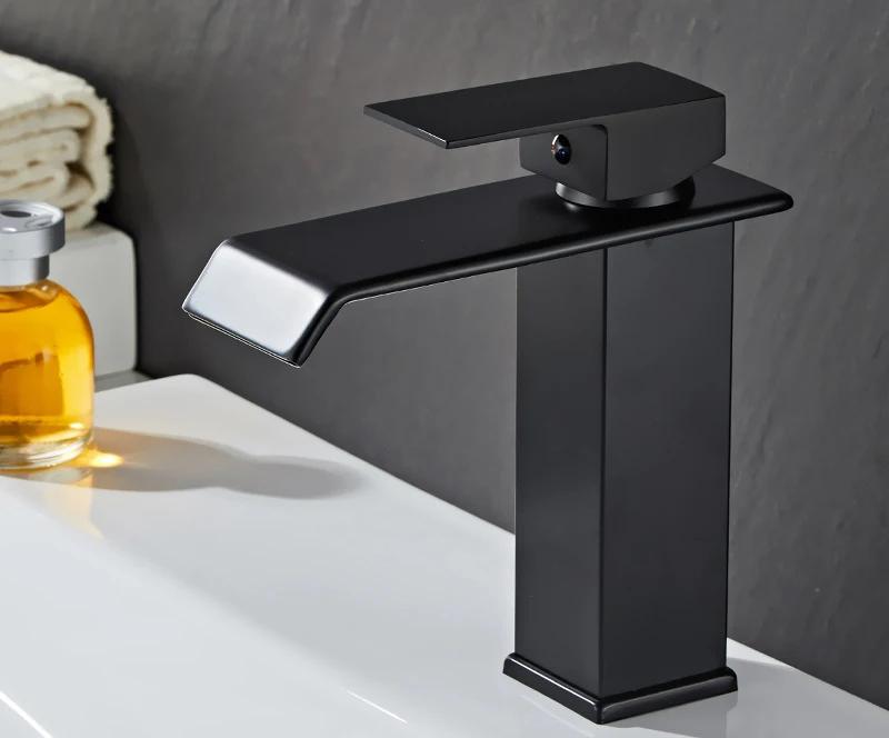 Waterfall Basin Faucet Gold and Black Sink Waterfall Mixers Bathroom Faucet Deck Mounted Washbasin Taps