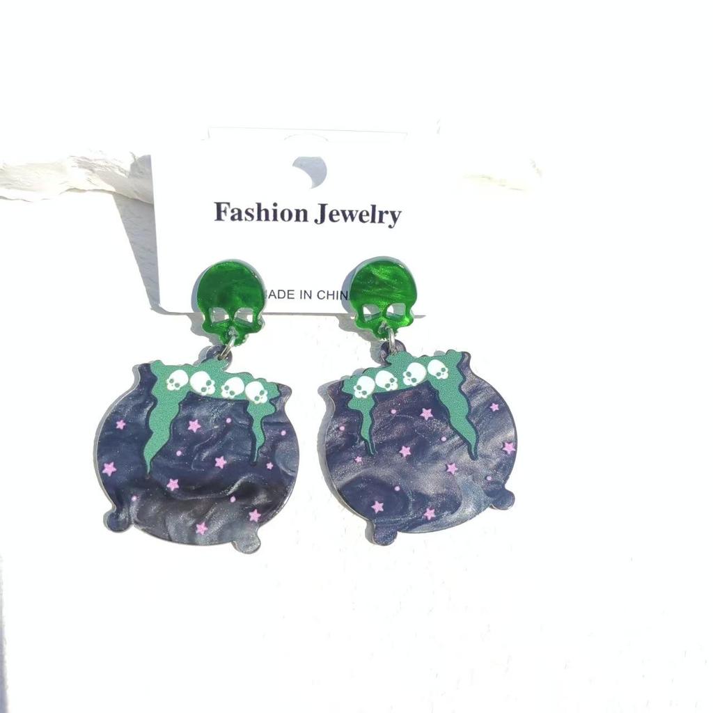 Halloween UFO Ghost Face Pumpkin Head Earrings: Cute, Exaggerated, Scary, Glittery, Bright Earrings for Women