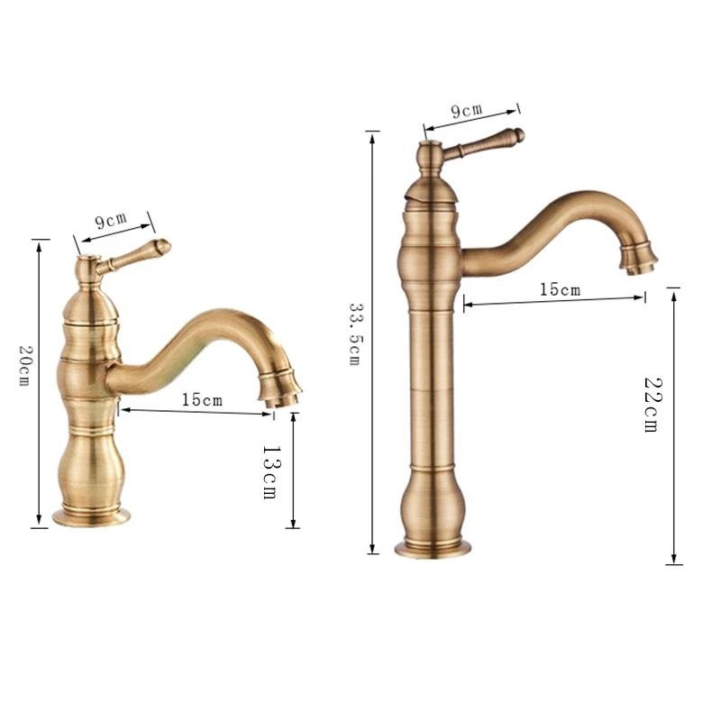 Antique Basin Faucet Brass Single Handle 360 Rotation Deck Mounted Bathroom Basin Faucet Hot Cold Mixer Tap Vessel Sink Crane