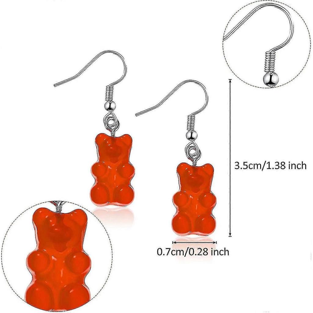 10 Pairs Gummy Candy Bear Earrings Resin Bear Drop Colorful Cartoon Dangle Drop For Women