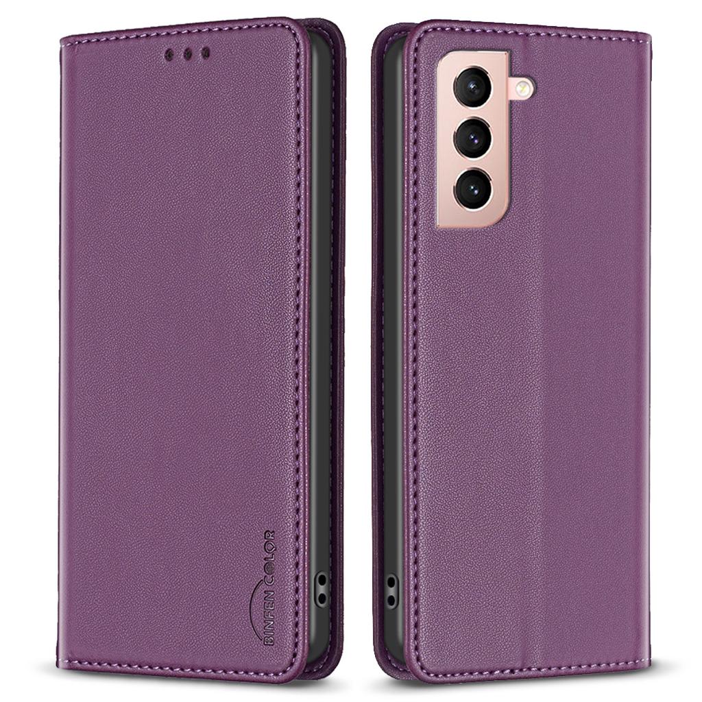 BINFEN COLOR BF18 for Samsung Galaxy S21 4G/5G PU Leather Stand Phone Case Card Slots Phone Cover