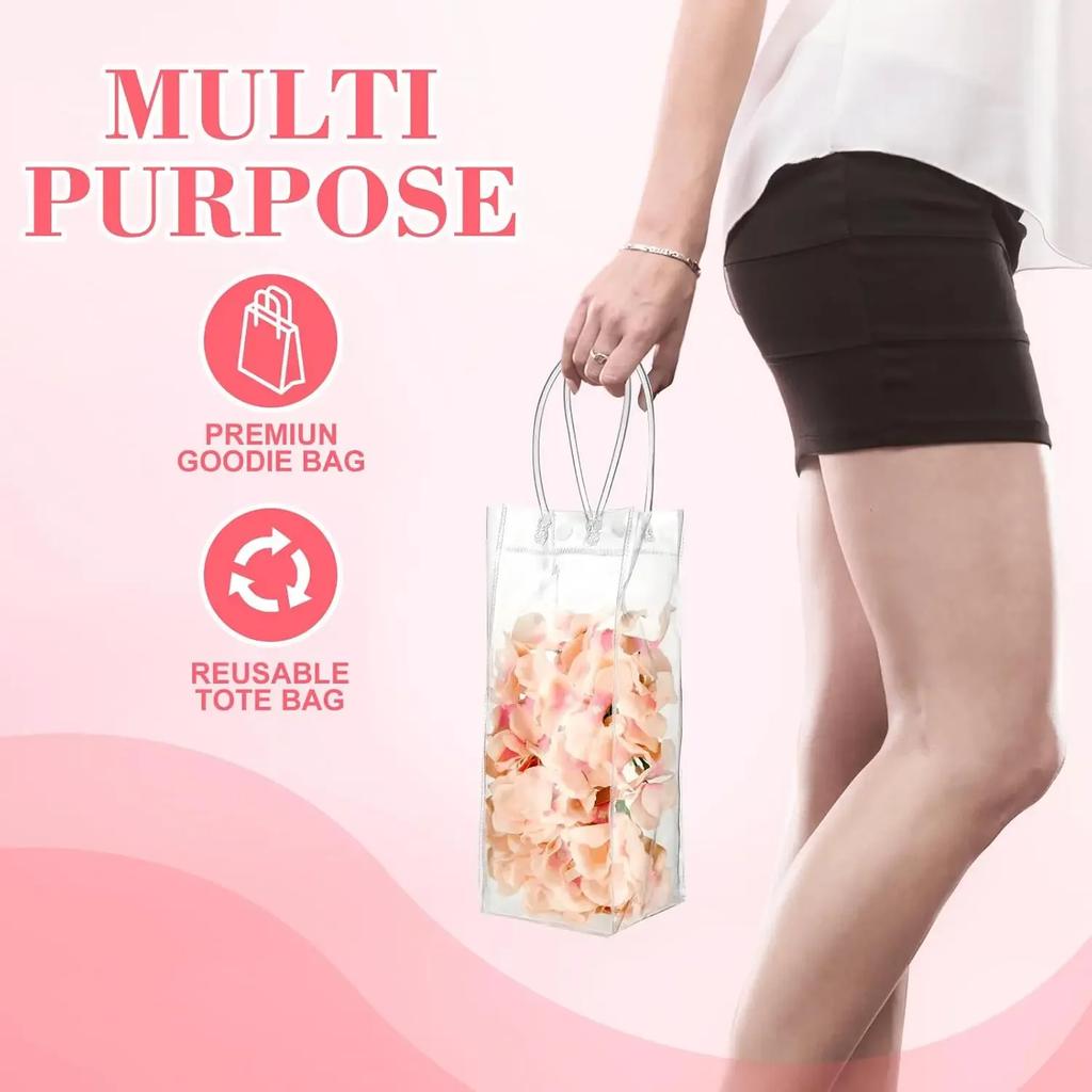5-100 Stück Klare Plastikgeschenktüten mit Henkel Transparente Geschenktüte Wiederverwendbare Tragetasche PVC Goodie Bags für Hochzeitsfeierzubehör