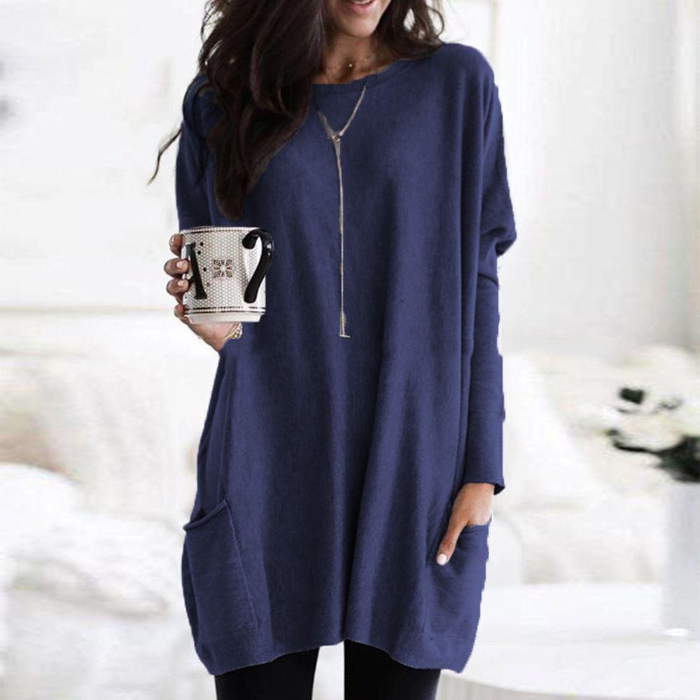 Elegant Women's Jumper Mini Dress Blouse In Vibrant Colors With Two Pockets