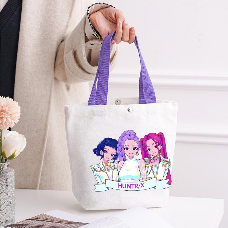 Kpop Portable Canvas Bag Plus Snap Button Solid Color Korean Version Canvas Bag Going Out Portable Tote Bag