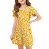 Girls' Ruffle Sleeve Dress - Round Neck Printed Sundress