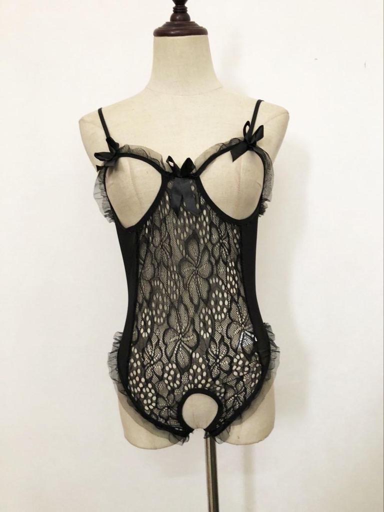 European & American Open-Bust Sexy Bodysuit Lingerie Set