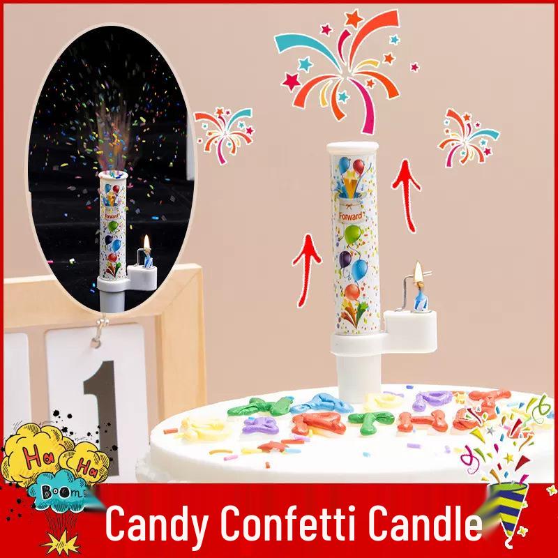 Surprise Music Singing Cake Candles with Candy Confetti Fountain for Birthday Parties
